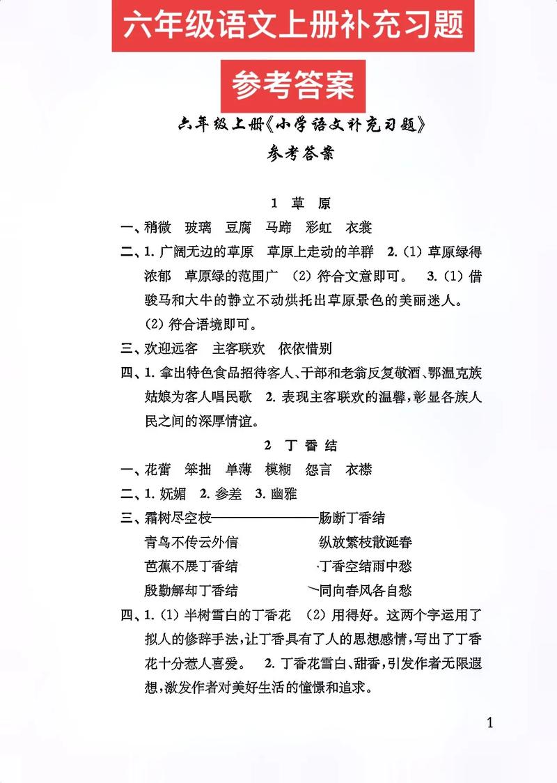 苏教版六年级上册语文补充习题答案（六年级上册语文补充答案人教版答案苏教版）