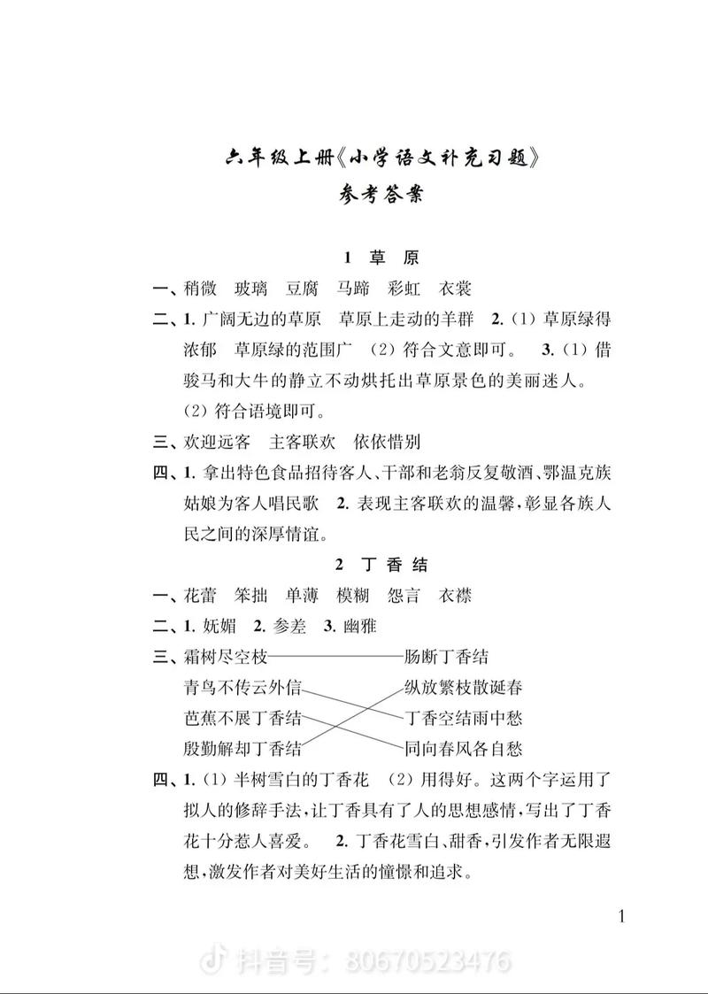 苏教版六年级上册语文练习与测试答案（苏教版六年级上册语文练与测试答案苏教版）