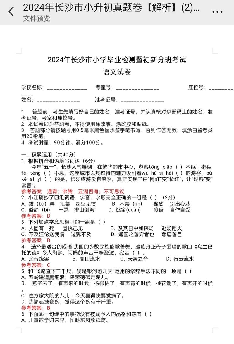 小学升初中语文试题及答案（小学生升初中试卷语文及答案）